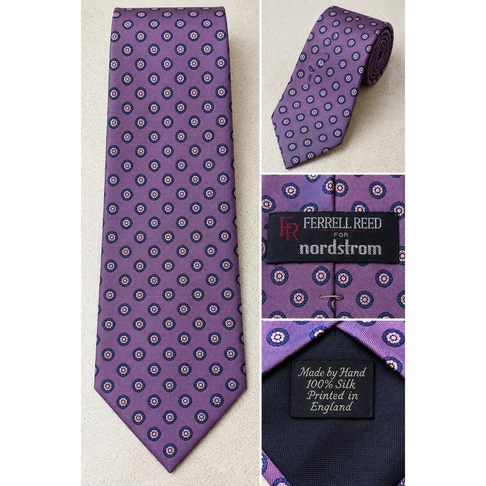 Ferrell Reed for Nordstrom Mens Silk Tie Purple Medallion Geometric England